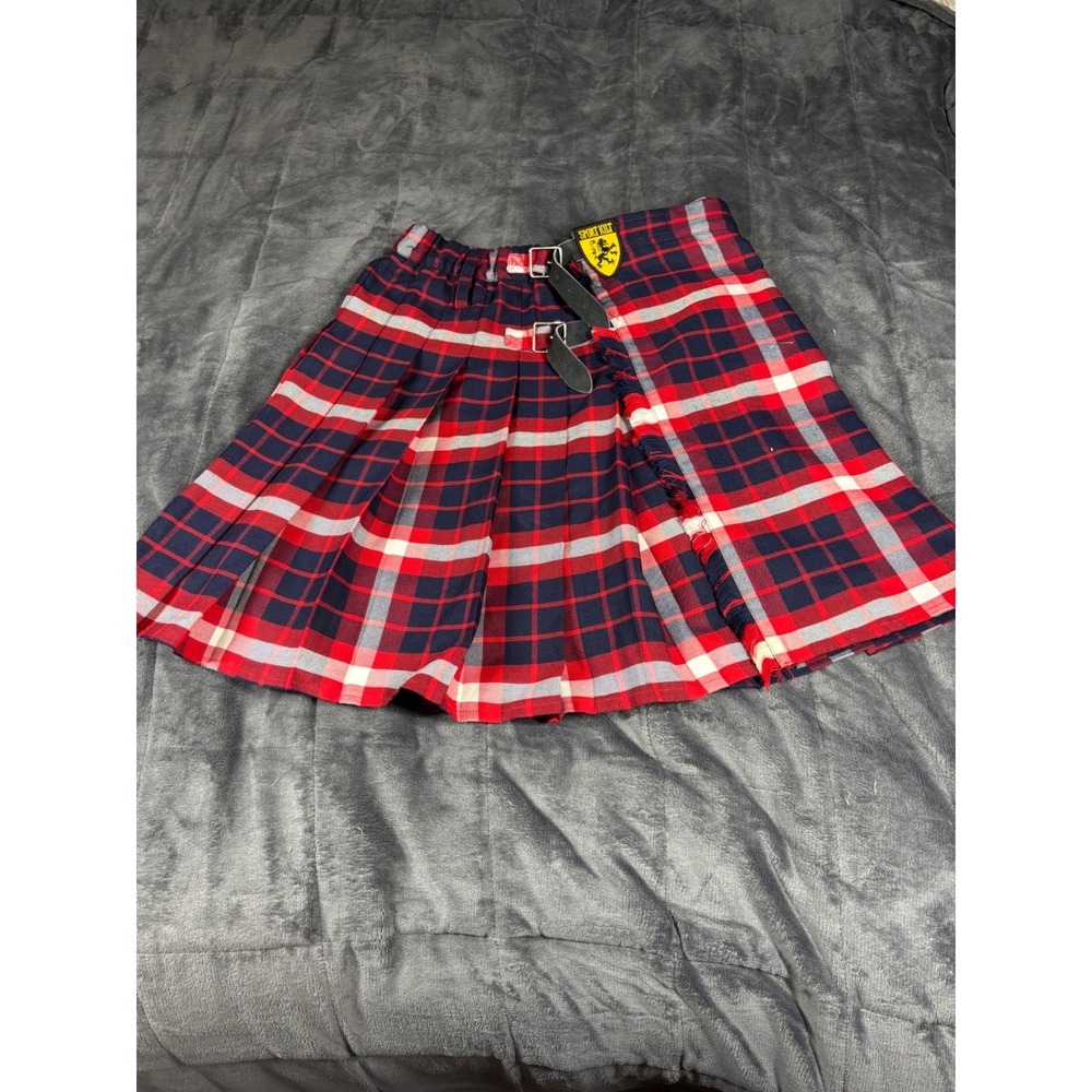 Sport Kilt Mens Large Red Plaid Tartan Utility Kilt Pleated Made in USA Buckle